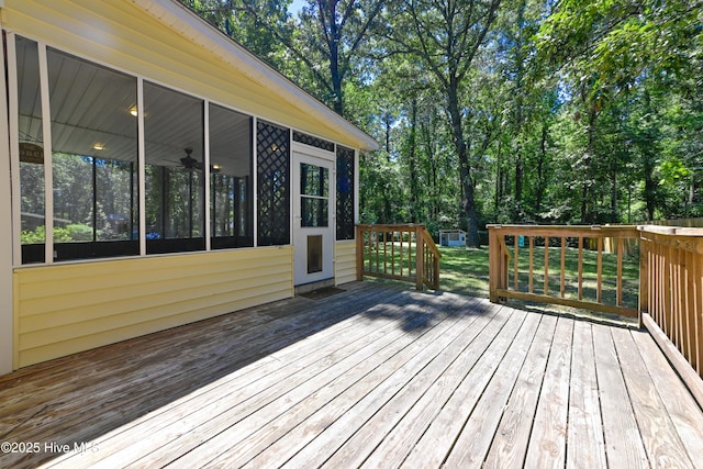 159 Dockside Dr, Jacksonville, NC 28546 - wooden deck featuring a sunroom and ceiling fan
