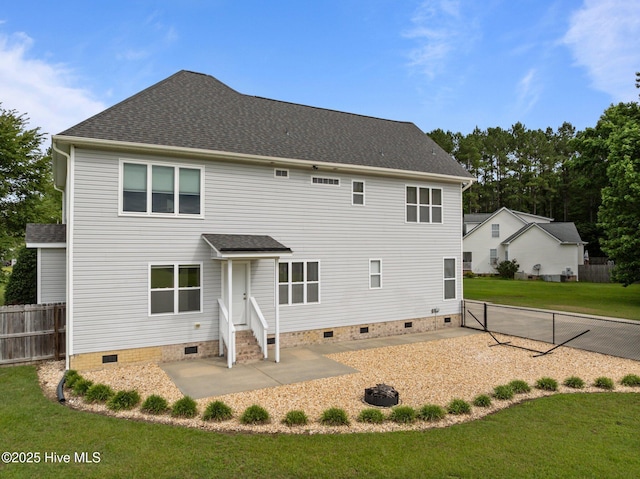 3107 Indian Wells Pl, Greenville, NC 27858 - rear view of property with crawl space, a shingled roof, a patio, and entry steps