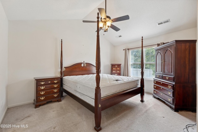 6814 Lipscomb Dr, Wilmington, NC 28412 - bedroom with lofted ceiling, light carpet, ceiling fan, and baseboards