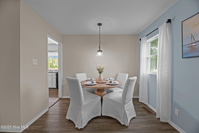 210 Glenburnie Dr, New Bern, NC 28560 - dining room with healthy amount of natural light, dark wood-style flooring, and baseboards