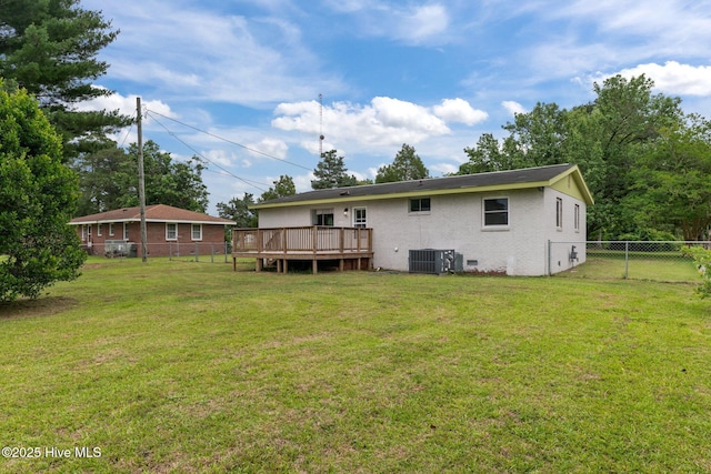 210 Glenburnie Dr, New Bern, NC 28560 - rear view of house featuring a wooden deck, brick siding, and cooling unit
