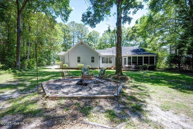 547 Deer Run Rd, New Bern, NC 28562 - back of property with a yard and a sunroom
