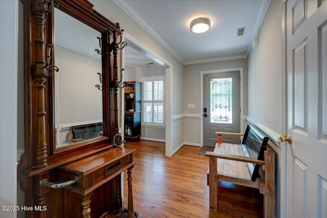 547 Deer Run Rd, New Bern, NC 28562 - foyer with light wood-style floors, ornamental molding, and baseboards