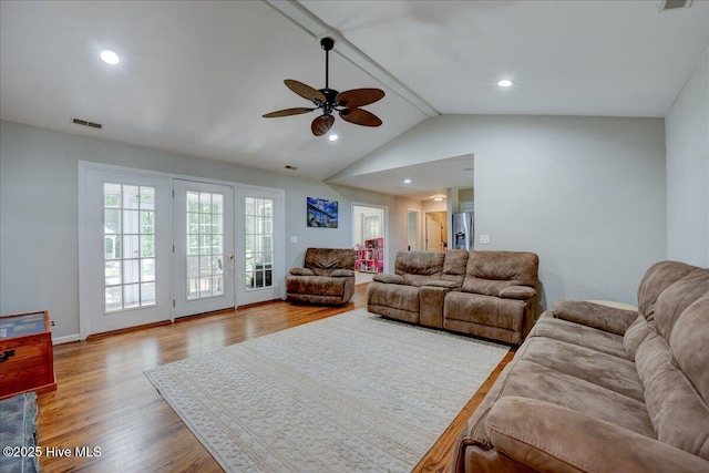 547 Deer Run Rd, New Bern, NC 28562 - living room with ceiling fan, wood finished floors, french doors, and baseboards