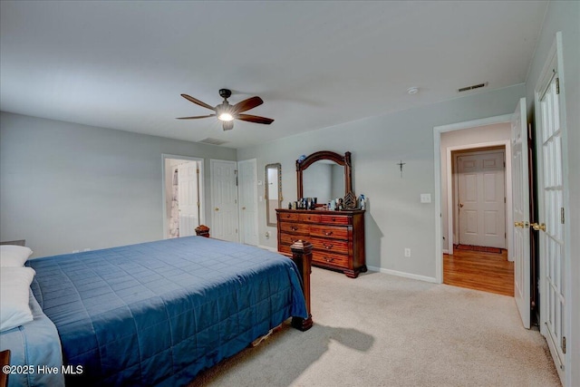 547 Deer Run Rd, New Bern, NC 28562 - bedroom featuring light colored carpet, baseboards, and a ceiling fan