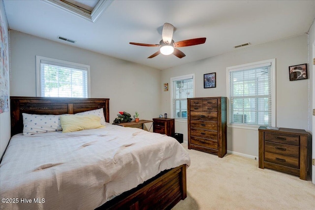 547 Deer Run Rd, New Bern, NC 28562 - bedroom featuring light carpet, baseboards, and a ceiling fan