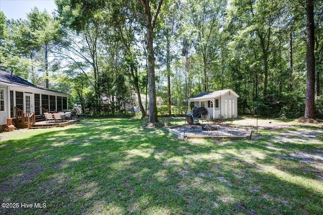 547 Deer Run Rd, New Bern, NC 28562 - view of grassy yard featuring a wooden deck and french doors