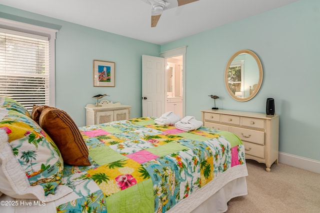 20 Fort Holmes Trl, Bald Head Island, NC 28461 - bedroom with light colored carpet, ceiling fan, and baseboards