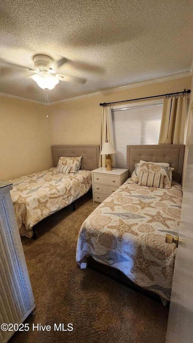 1904 E Fort Macon Rd Unit 269, Atlantic Beach, NC 28512 - carpeted bedroom with ornamental molding, a textured ceiling, and ceiling fan