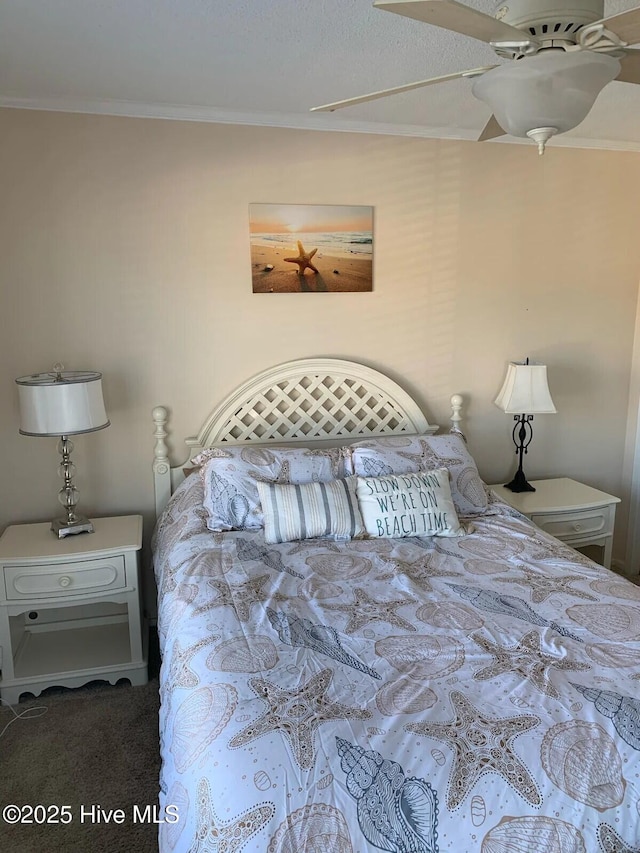 1904 E Fort Macon Rd Unit 269, Atlantic Beach, NC 28512 - carpeted bedroom featuring ornamental molding and ceiling fan