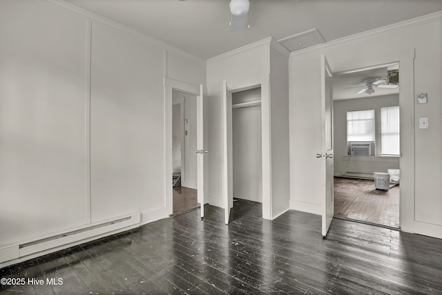222 Evans St, Wilmington, NC 28405 - unfurnished bedroom featuring baseboard heating, hardwood / wood-style flooring, ornamental molding, and cooling unit