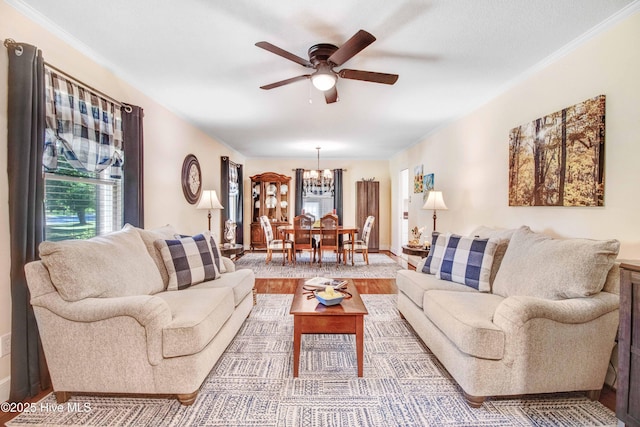 2305 Hardee Rd, Kinston, NC 28504 - living room with ceiling fan, plenty of natural light, a chandelier, and wood finished floors