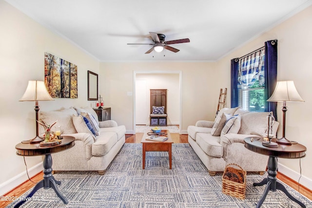 2305 Hardee Rd, Kinston, NC 28504 - living area with a ceiling fan, wood finished floors, and ornamental molding