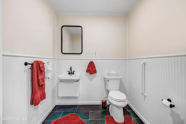 2305 Hardee Rd, Kinston, NC 28504 - bathroom with wainscoting, ornamental molding, and tile patterned floors