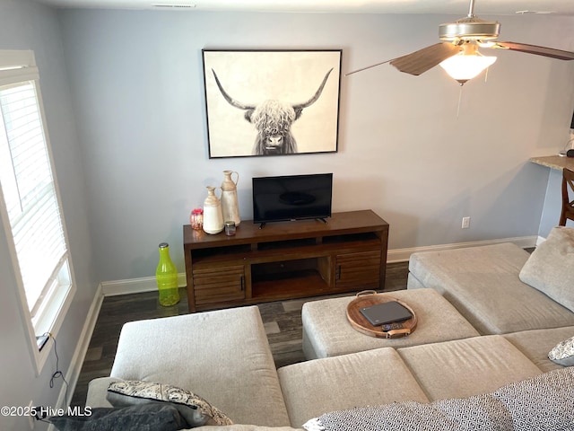 219 Grove Ln, Havelock, NC 28532 - living area with baseboards, ceiling fan, and wood finished floors