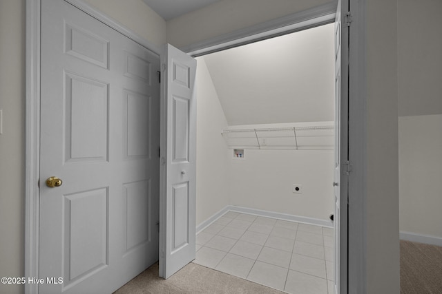 123 S Park Ln, Newport, NC 28570 - laundry room with washer hookup, hookup for an electric dryer, baseboards, and light tile patterned floors