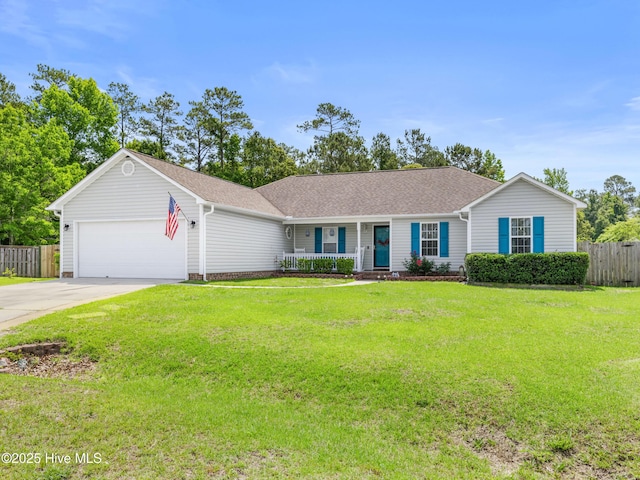 102 Sand Ct, Jacksonville, NC 28546 - single story home with covered porch, an attached garage, concrete driveway, and roof with shingles