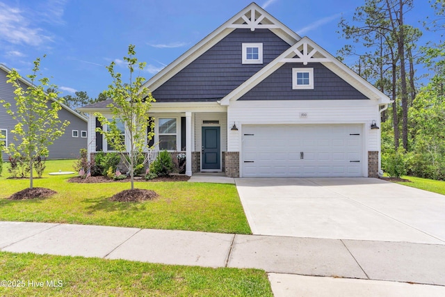 1700 Sun Palms Blvd SE, Bolivia, NC 28422 - craftsman-style home featuring a front yard, brick siding, concrete driveway, a porch, and a garage