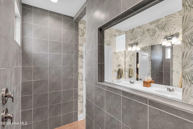 1700 Sun Palms Blvd SE, Bolivia, NC 28422 - full bath featuring a tile shower, double vanity, and tile patterned floors