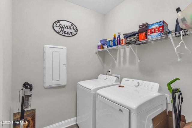 1700 Sun Palms Blvd SE, Bolivia, NC 28422 - laundry room featuring washer and clothes dryer, electric panel, and baseboards