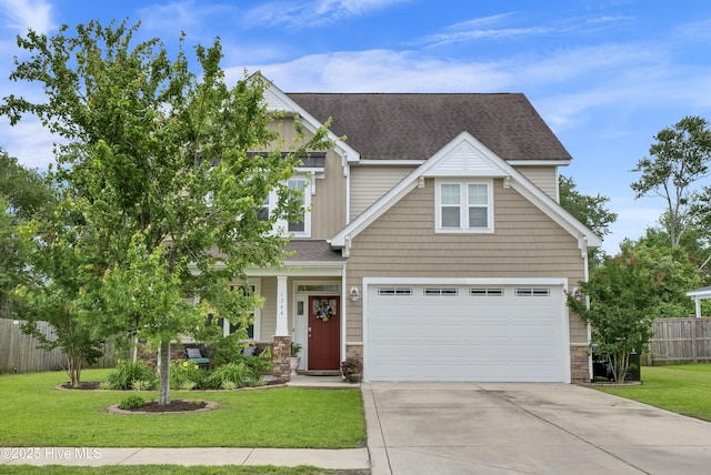 1344 Eastbourne Dr, Wilmington, NC 28411 - craftsman-style home featuring stone siding, concrete driveway, roof with shingles, an attached garage, and covered porch