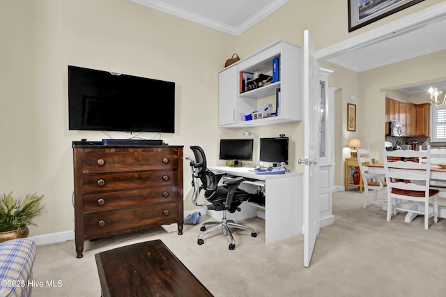 644 Village Park Dr Unit 207, Wilmington, NC 28405 - office featuring light colored carpet, ornamental molding, baseboards, and a chandelier