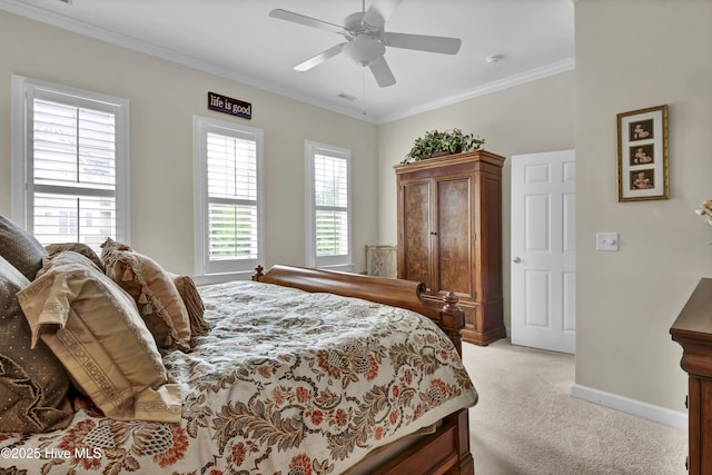 644 Village Park Dr Unit 207, Wilmington, NC 28405 - bedroom with light colored carpet, ornamental molding, baseboards, and ceiling fan