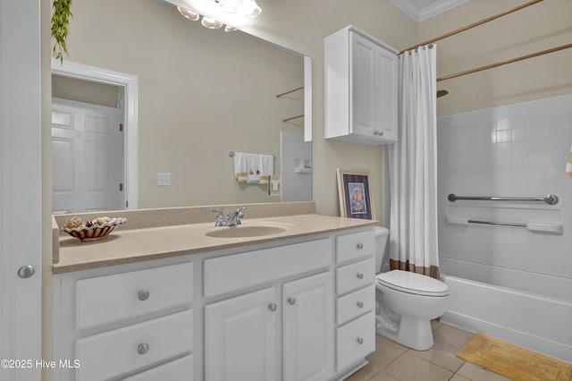 644 Village Park Dr Unit 207, Wilmington, NC 28405 - bathroom with vanity, tile patterned flooring, toilet, shower / bath combo, and ornamental molding