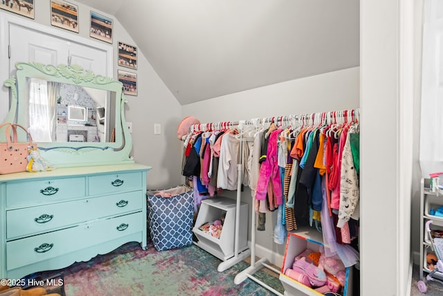105 Teal Pointe Dr, Pikeville, NC 27863 - walk in closet with lofted ceiling and carpet floors