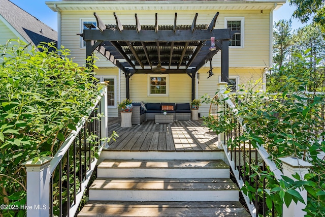 105 Teal Pointe Dr, Pikeville, NC 27863 - wooden deck with ceiling fan and an outdoor living space