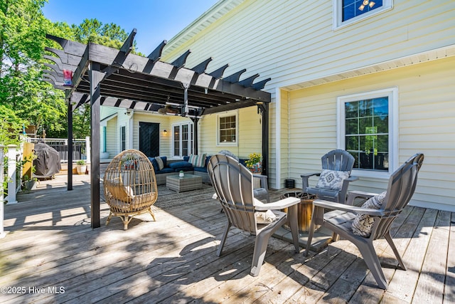 105 Teal Pointe Dr, Pikeville, NC 27863 - wooden terrace with an outdoor hangout area and a pergola