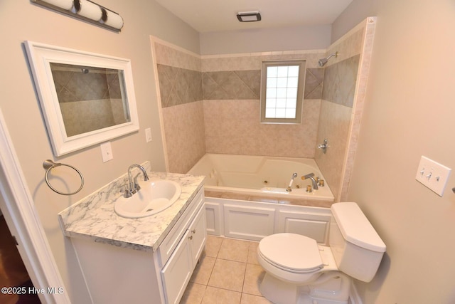 853 Burton St, Rocky Mount, NC 27803 - full bathroom with toilet, vanity, tile patterned flooring, and a combined bath / shower with jetted tub