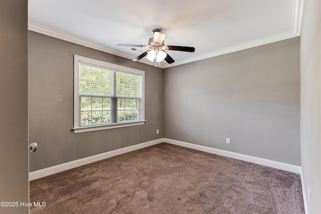1711 Reidsville Rd, Southport, NC 28461 - empty room with carpet flooring, ornamental molding, a ceiling fan, and baseboards