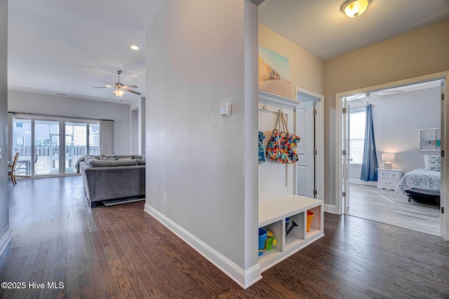 576 Steele Loop, Wilmington, NC 28411 - hall featuring baseboards, dark wood-style flooring, and recessed lighting