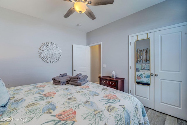 576 Steele Loop, Wilmington, NC 28411 - bedroom with light wood finished floors, a closet, and a ceiling fan