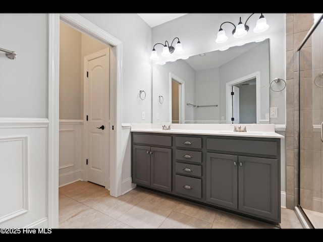 7024 Bonaventure St SW, Ocean Isle Beach, NC 28469 - full bathroom with double vanity, tiled shower, and tile patterned flooring