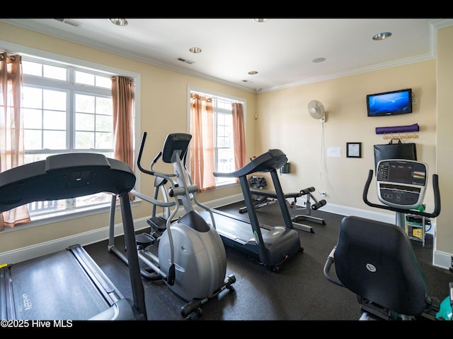 7024 Bonaventure St SW, Ocean Isle Beach, NC 28469 - workout area with baseboards, ornamental molding, and recessed lighting