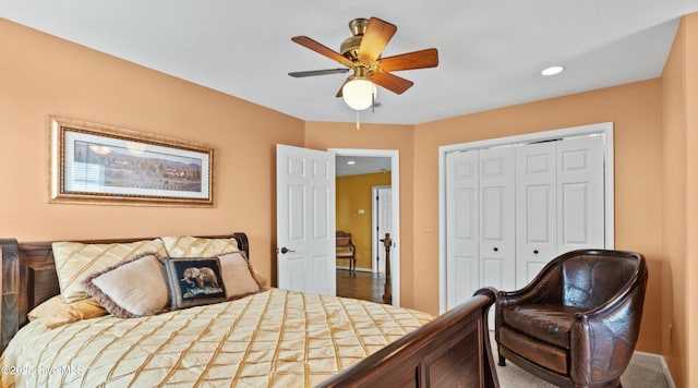 108 Kiawa Way, Atlantic Beach, NC 28512 - bedroom featuring recessed lighting, a closet, and ceiling fan