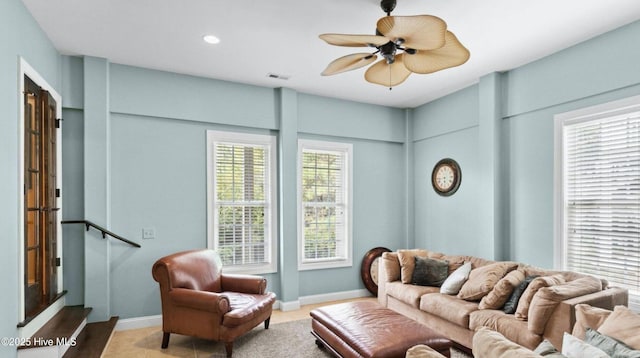 108 Kiawa Way, Atlantic Beach, NC 28512 - living area featuring baseboards, recessed lighting, and a ceiling fan
