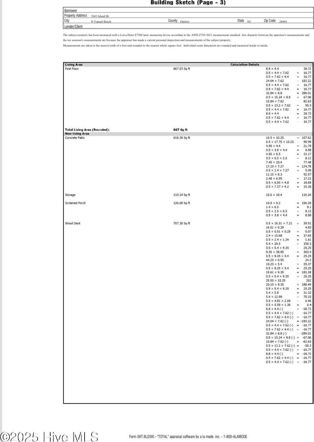 3045 Island Dr, North Topsail Beach, NC 28460 - view of a document of area calculations
