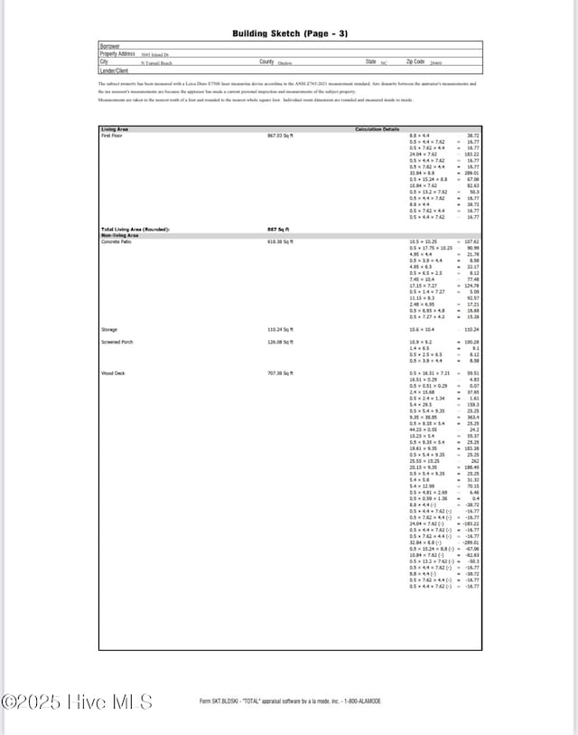 3045 Island Dr, North Topsail Beach, NC 28460 - view of a document of area calculations