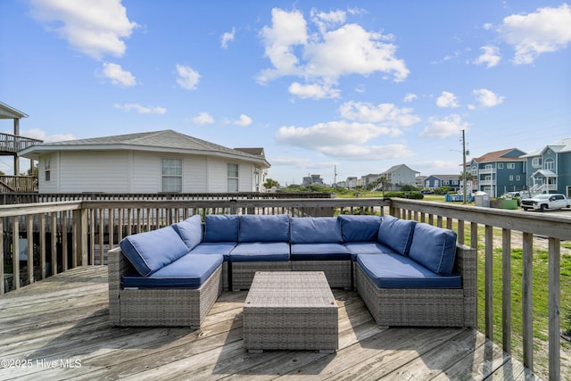 3045 Island Dr, North Topsail Beach, NC 28460 - wooden terrace with an outdoor hangout area and a residential view