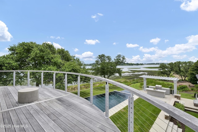 1064 Ocean Ridge Dr, Wilmington, NC 28405 - wooden deck featuring a water view and a pergola