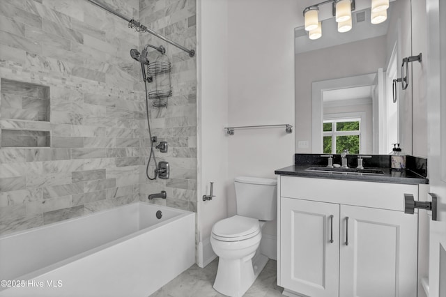 1064 Ocean Ridge Dr, Wilmington, NC 28405 - bathroom featuring toilet, vanity,  shower combination, and marble finish flooring