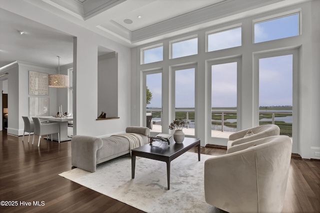 1064 Ocean Ridge Dr, Wilmington, NC 28405 - living room with ornamental molding, wood finished floors, and a high ceiling