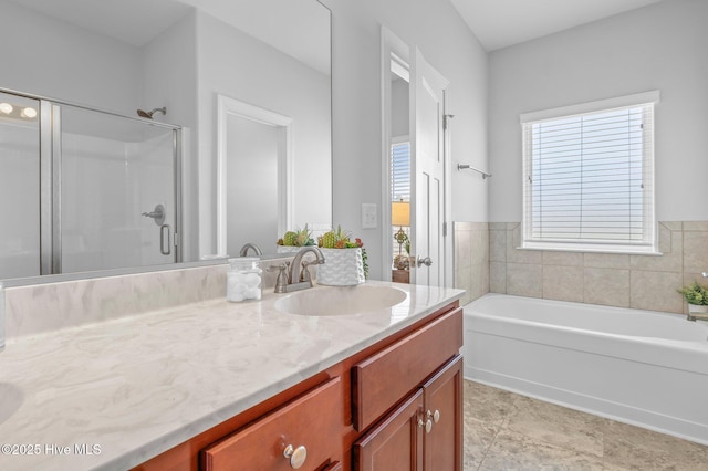 100 Little Acorn Trl, Moyock, NC 27958 - full bath with vanity, a bath, a shower stall, and tile patterned floors