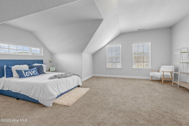 100 Little Acorn Trl, Moyock, NC 27958 - carpeted bedroom featuring lofted ceiling, baseboards, and a textured ceiling
