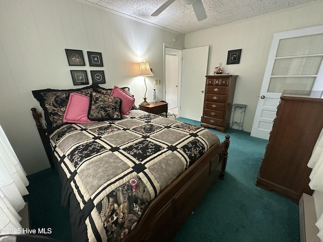 258 Hideaway Rd, Belhaven, NC 27810 - carpeted bedroom with ceiling fan and an ornate ceiling