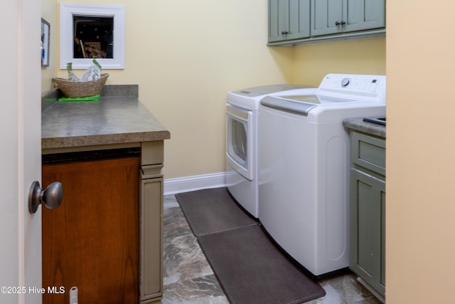 844 E Darden Rd, Faison, NC 28341 - laundry area featuring cabinet space, separate washer and dryer, and baseboards