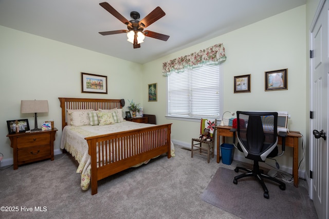 844 E Darden Rd, Faison, NC 28341 - carpeted bedroom featuring baseboards, a desk, and ceiling fan